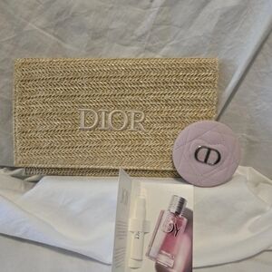 ✨ Christian Dior Raffia Clutch & Pink Embossed CD Mirror – Gift With Purchase...